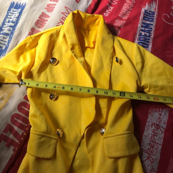 Women's Solid Color Two-piece Casual Blazer Jacket and Pants  Yellow XXS - Picture 14 of 16